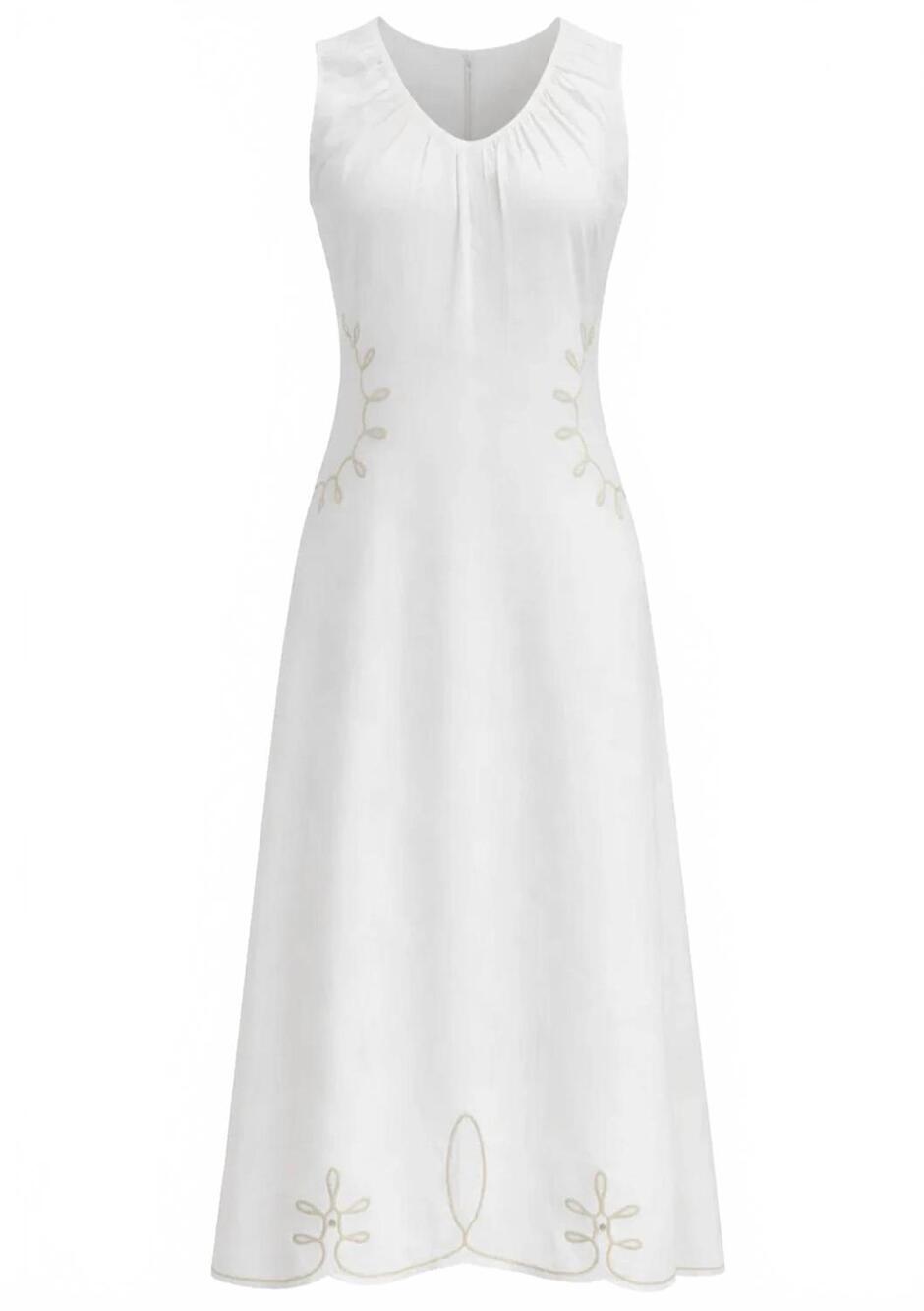 NEW ANNA CATE women's morris midi dress in ivory embroidery